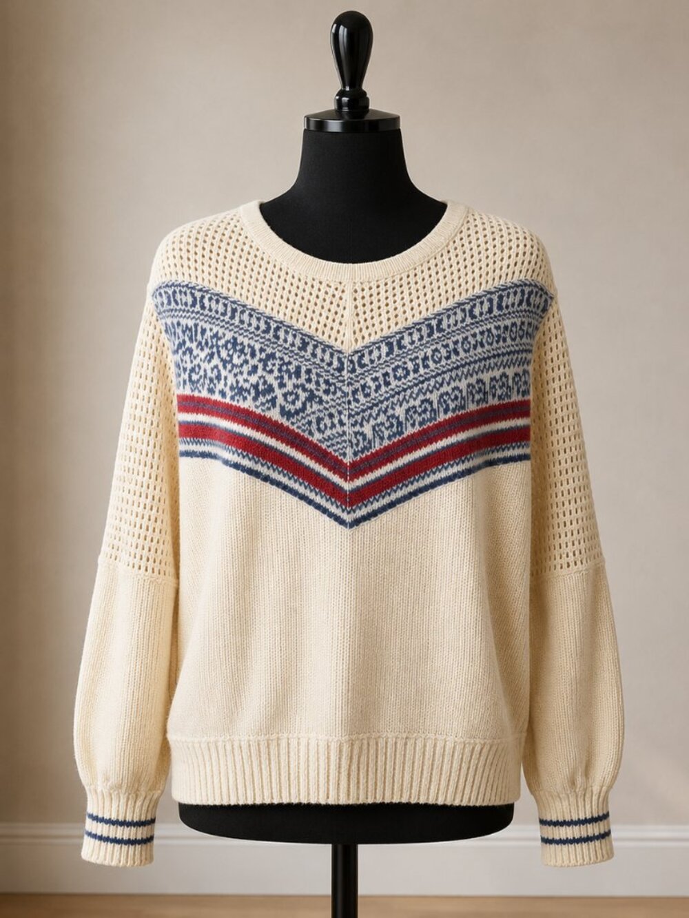 Free People Geo Party Waffle Open Knit Pullover Oversized Sweater SP